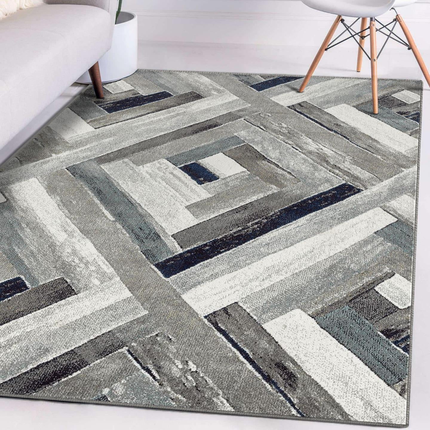 Luxe Weavers Modern Farmhouse Geometric Gray 8x10 Area Rug, Rustic Wood