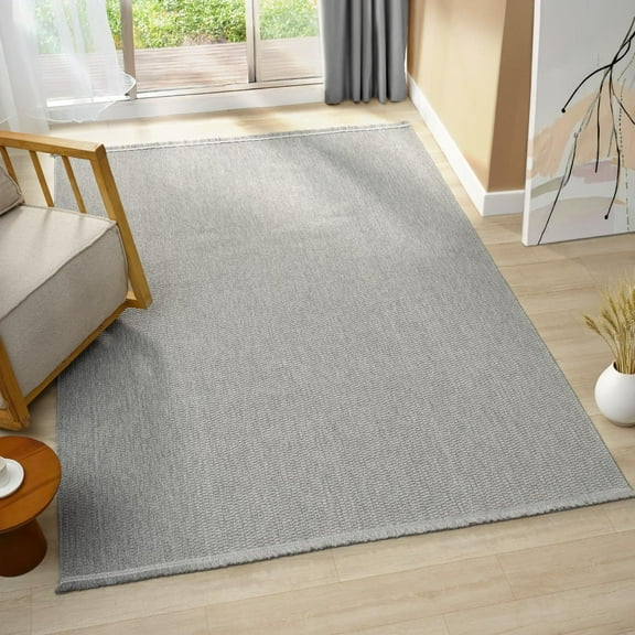 Luxe Weavers Modern Farmhouse Gray 6x9 Area Rug Neutral Fringe Carpet