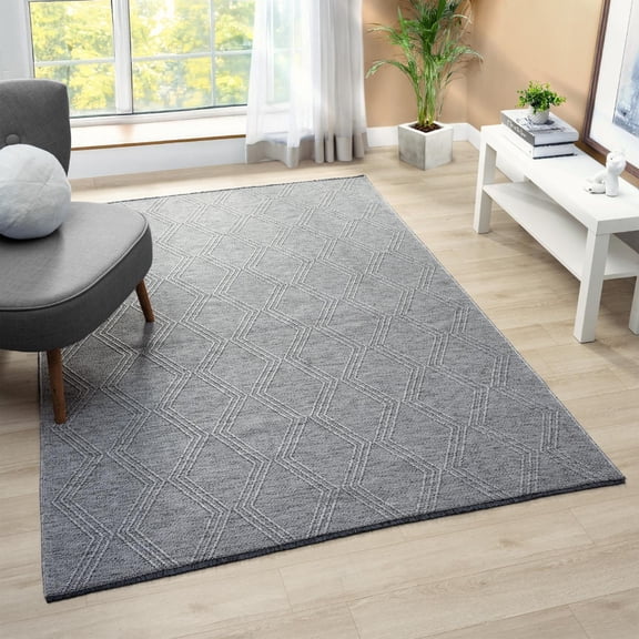 Luxe Weavers Modern Farmhouse Gray 8x10 Washable Area Rug, Anti-Slip Diamond Pattern Carpet