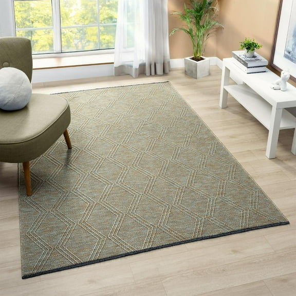 Luxe Weavers Modern Farmhouse Green 5x7 Washable Area Rug, Anti-Slip Diamond Pattern Carpet