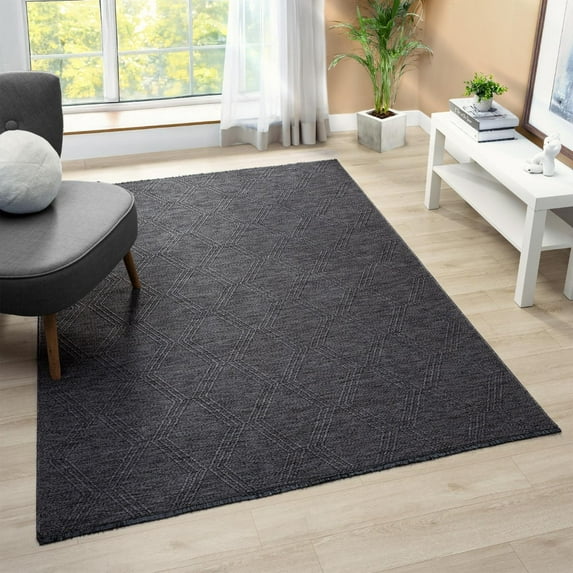 Luxe Weavers Modern Farmhouse Smoke 5x7 Washable Area Rug, Anti-Slip Diamond Pattern Carpet