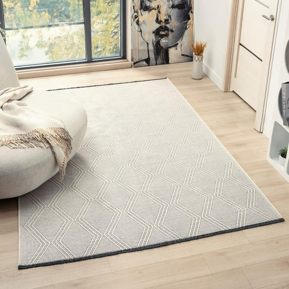 Luxe Weavers Modern Farmhouse White 8x10 Washable Area Rug, Anti-Slip Diamond Pattern Carpet