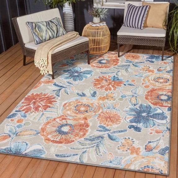 Luxe Weavers Modern Floral Outdoor Orange 5x7 Area Rug
