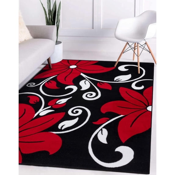 Luxe Weavers Modern Floral Red 8x10 Area Rug for Living Rooms