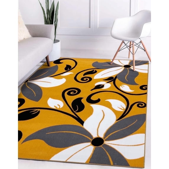 Luxe Weavers Modern Floral Yellow 5x7 Area Rug for Living Rooms