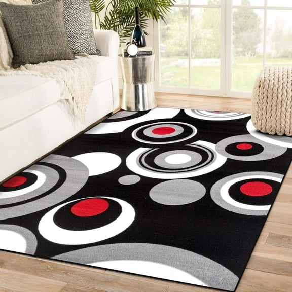 Luxe Weavers Modern Geometric Area Rug Size 8x10 Black Circle Carpet
