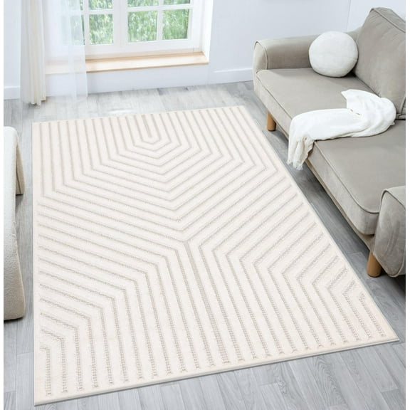 Luxe Weavers Modern Geometric Cream 4x5 Area Rug Neutral Carpet