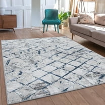 Luxe Weavers Modern Geometric Grid Blue 8x10 Area Rug, Gray Textured Carpet