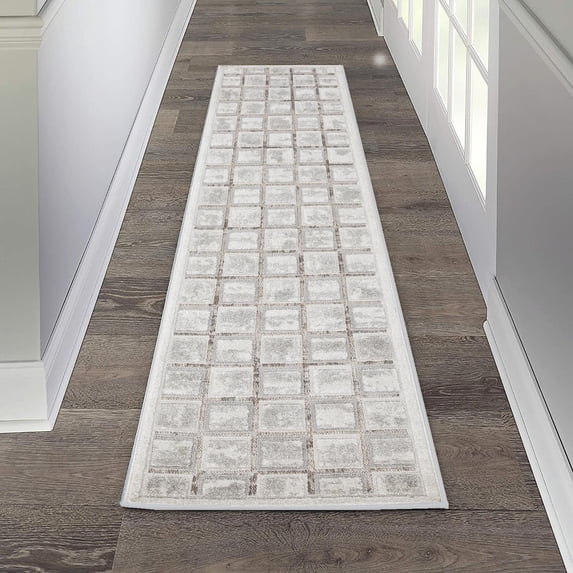 Luxe Weavers Modern Geometric Grid Mushroom 2x7 Runner Rug