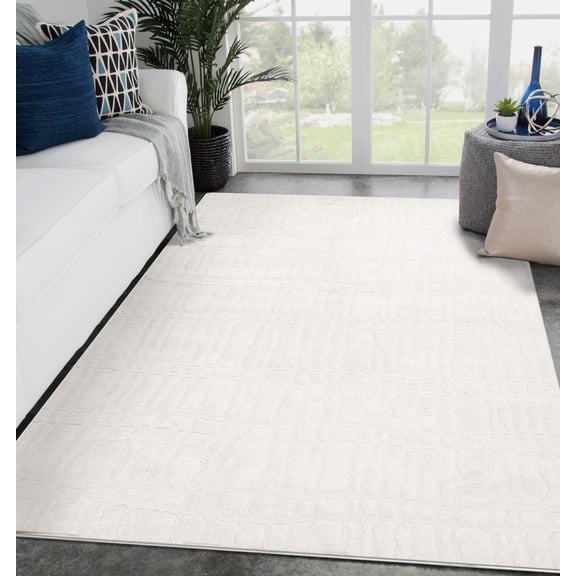 Luxe Weavers Modern Geometric Lines Ivory 6x9 Area Rug