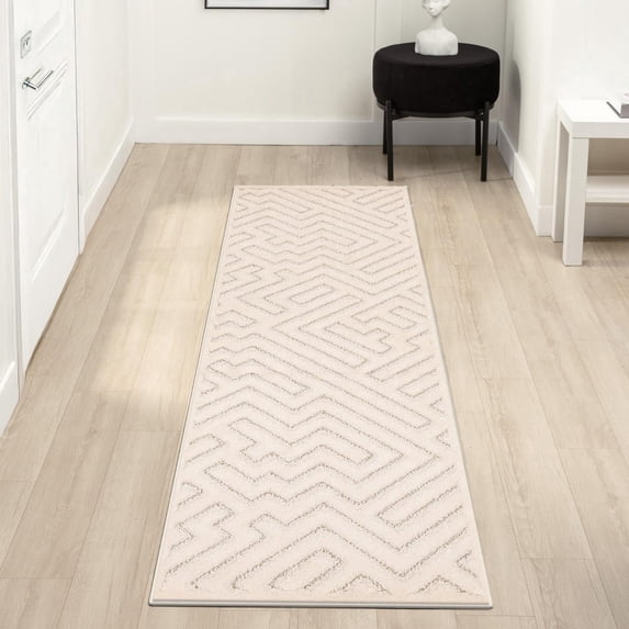 Luxe Weavers Modern Geometric Shapes Cream 2x8 Indoor Area Rug