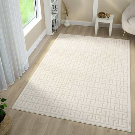 Luxe Weavers Modern Geometric Trellis Cream 5x7 Area Rug, Living Room Carpet