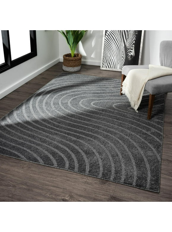 Luxe Weavers Modern Geometric Wave Anthracite 8x10 Area Rug, Stain Resistant Carpet