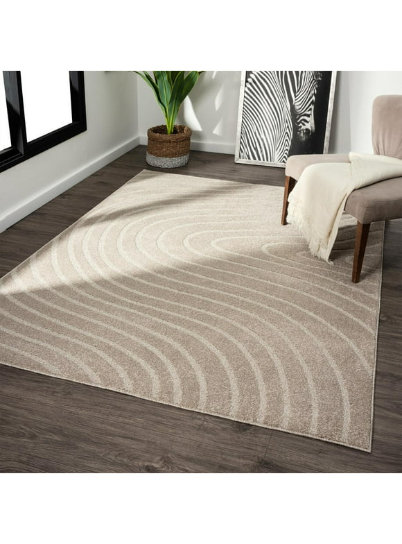 Luxe Weavers Modern Geometric Wave Beige 5x7 Area Rug, Stain Resistant Carpet