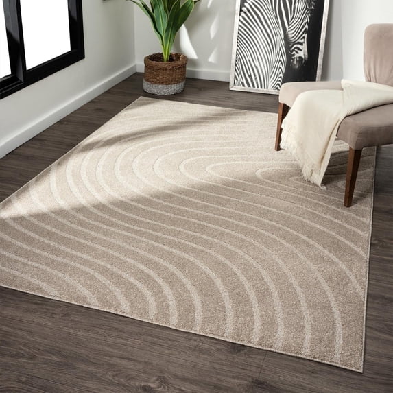 Luxe Weavers Modern Geometric Wave Beige 9x12 Area Rug, Stain Resistant Carpet