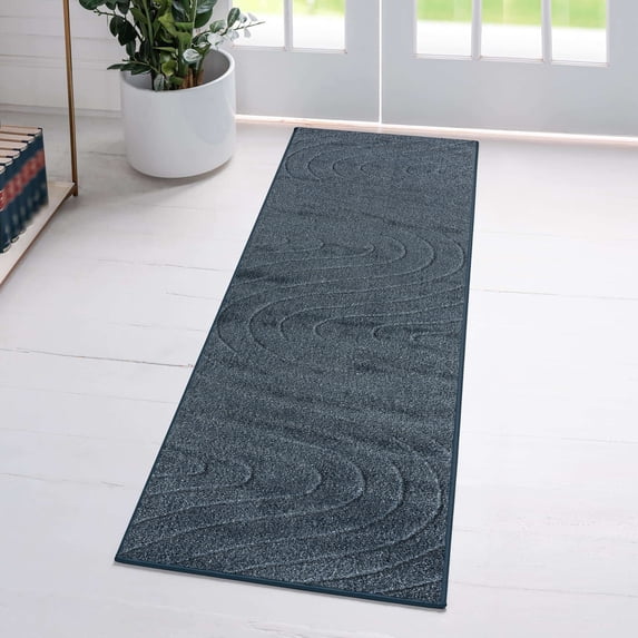 Luxe Weavers Modern Geometric Wave Blue 2x8 Hallway Runner, Stain Resistant Carpet