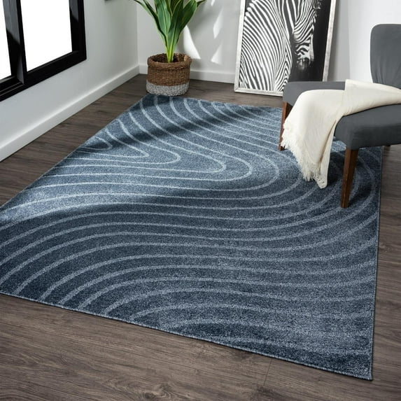 Luxe Weavers Modern Geometric Wave Blue 4x6 Area Rug, Stain Resistant Carpet