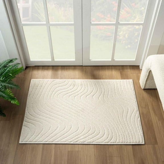 Luxe Weavers Modern Geometric Wave Cream 2x3 Area Rug, High Low Carpet
