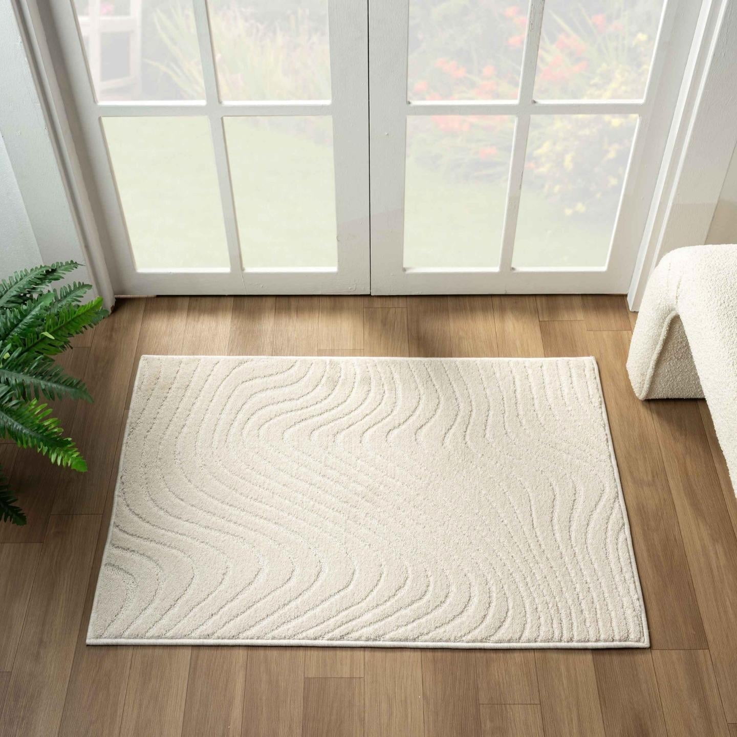 Cream Geometric Wave Synthetic Area Rug, 2'0" x 3'1"