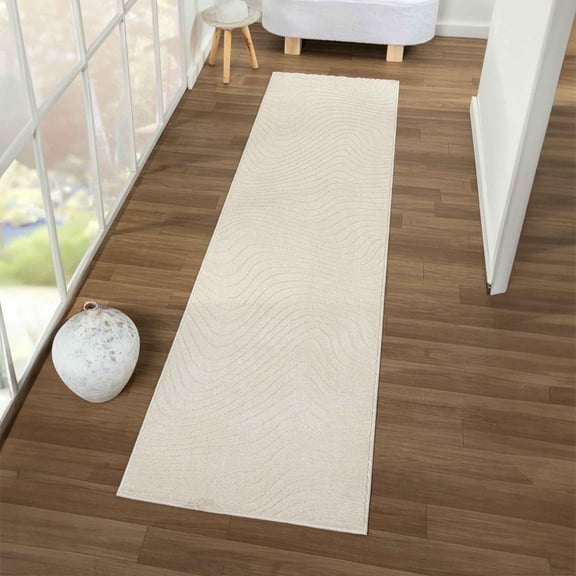 Luxe Weavers Modern Geometric Wave Cream 2x8 Area Rug, High Low Carpet