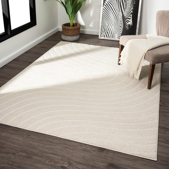 Luxe Weavers Modern Geometric Wave Cream 4x6 Area Rug, Stain Resistant Carpet