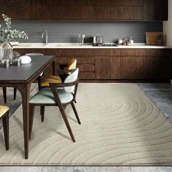 Luxe Weavers Modern Geometric Wave Cream 5x7 Area Rug, Stain Resistant Carpet