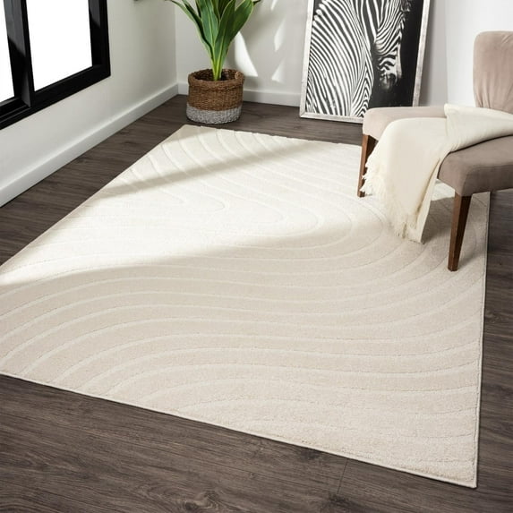 Luxe Weavers Modern Geometric Wave Cream 9x12 Area Rug, Stain Resistant Carpet