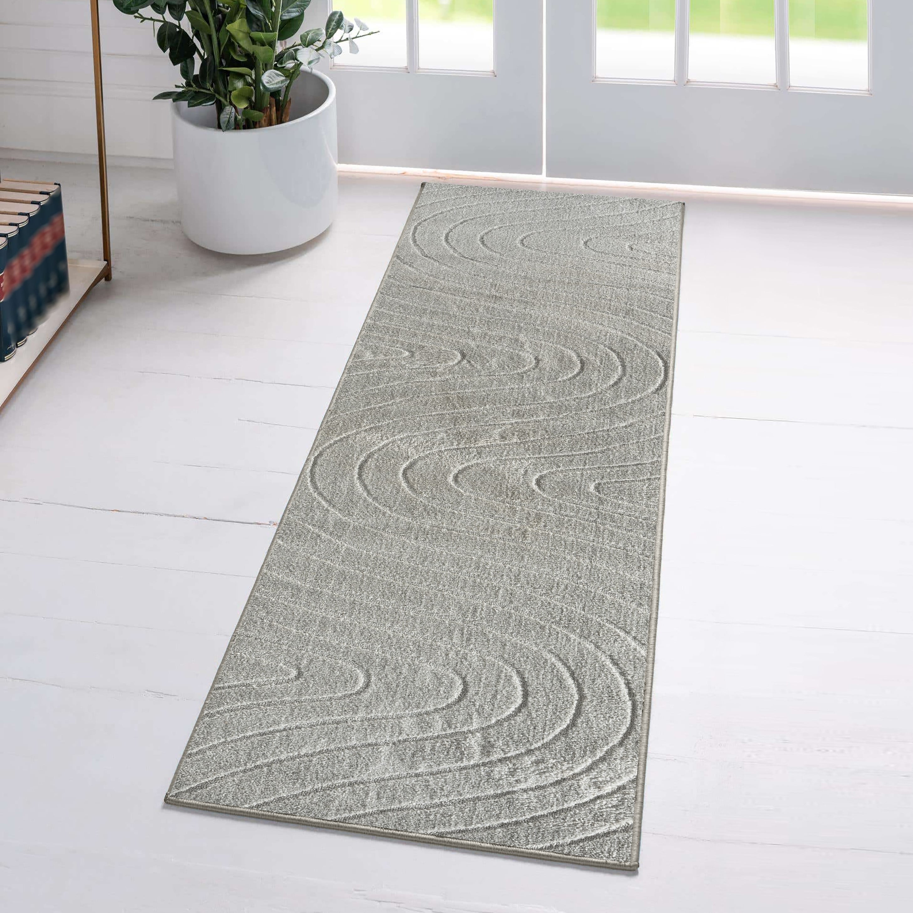 Gray Modern Geometric Wave Stain-Resistant Area Rug