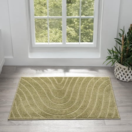 Luxe Weavers Modern Geometric Wave Green 2x3 Area Rug, Stain Resistant Carpet