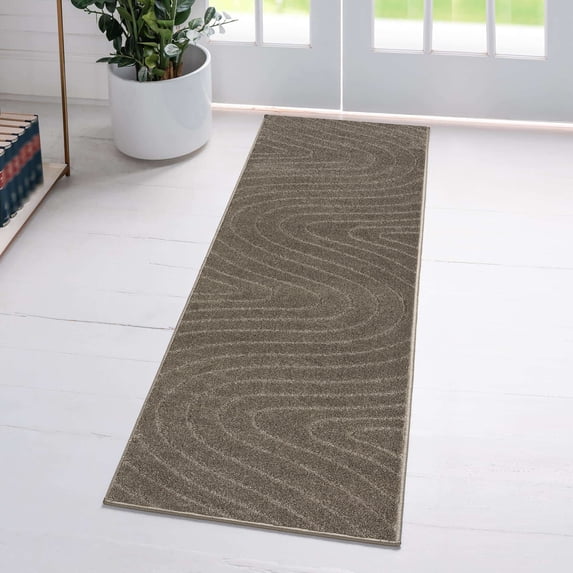 Luxe Weavers Modern Geometric Wave Taupe 2x8 Hallway Runner, Stain Resistant Carpet