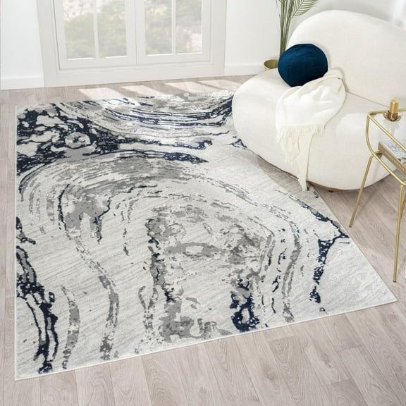 Luxe Weavers Modern Marble Swirl Blue 8x10 Area Rug for Bedroom, Metallic Abstract Carpet