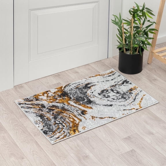 Luxe Weavers Modern Marble Swirl Gold 2x3 Area Rug for Hallway, Metallic Abstract Carpet