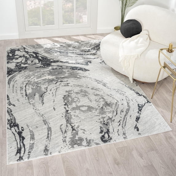 Luxe Weavers Modern Marble Swirl Gray 8x10 Area Rug for Bedroom, Metallic Abstract Carpet