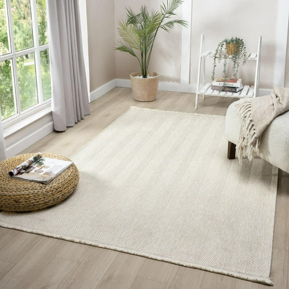 Luxe Weavers Modern Farmhouse Cream 5x7 Area Rug Zigzag Pattern Carpet