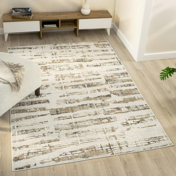 Luxe Weavers Modern Neutral Abstract Beige 5x7 Area Rug, Living Room Carpet