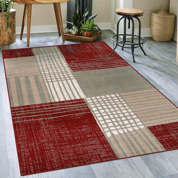 Luxe Weavers Modern Plaid Red 5x7 Area Rug, Stain-Resistant Carpet