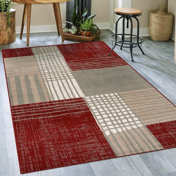 Luxe Weavers Modern Plaid Red 9x12 Area Rug, Stain-Resistant Carpet