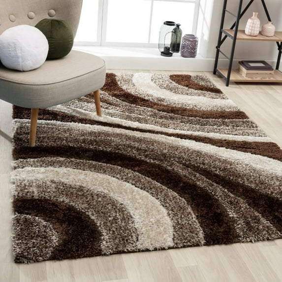 Luxe Weavers Modern Shag Geometric Brown 8x10 Area Rug, Indoor Carpet