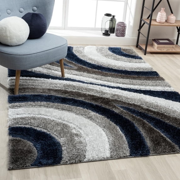Luxe Weavers Modern Shag Geometric Navy 5x7 Area Rug, Indoor Carpet