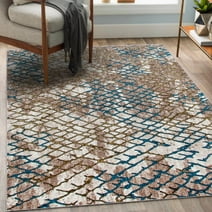 Luxe Weavers Modern Snakeskin Pattern Beige 5x7 Area Rug, Aqua and Gold Accent Carpet