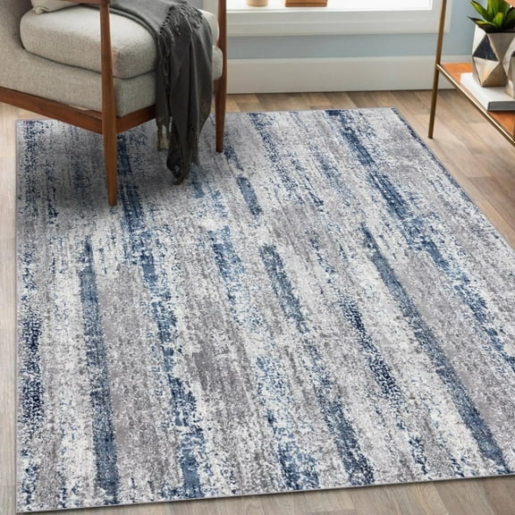 Luxe Weavers Modern Striped 5x7 Area Rug Blue Distressed Abstract Carpet