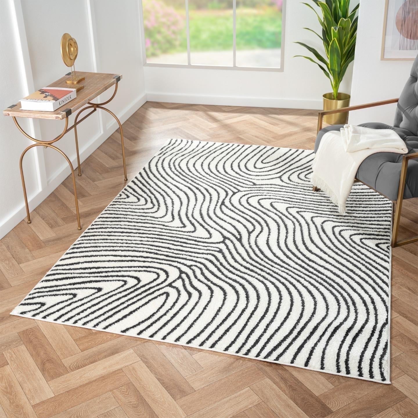 Anthracite Geometric Swirl 5' x 7' Synthetic Area Rug