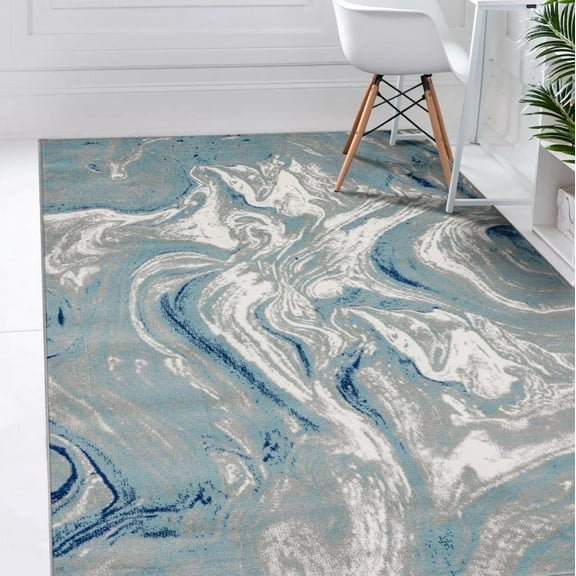 Luxe Weavers Modern Swirl Blue 8x10 Area Rug, Non-Shedding Indoor Carpet