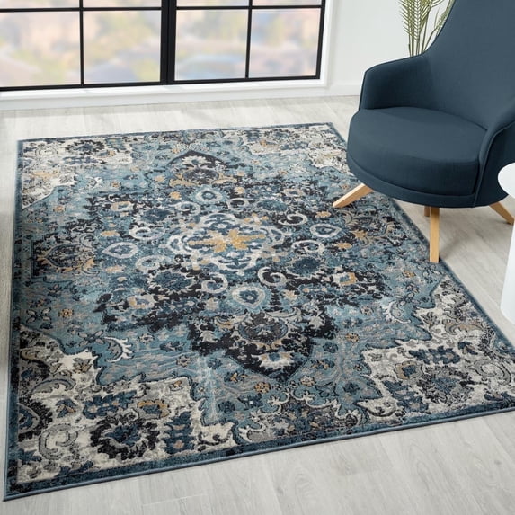 Luxe Weavers Moroccan Blue 5x7 Medallion Area Rug, Floral Living Room Carpet