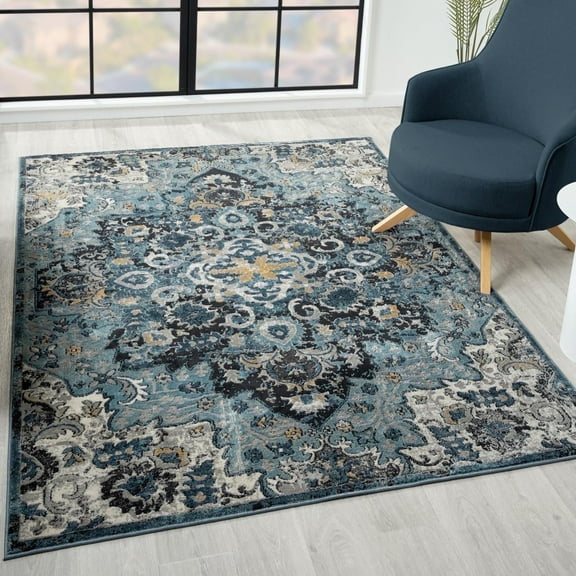 Luxe Weavers Moroccan Blue 8x10 Medallion Area Rug, Floral Living Room Carpet
