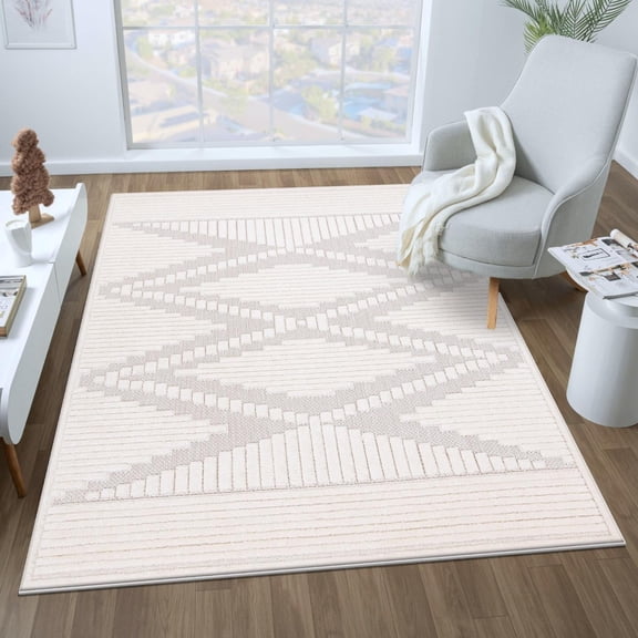 Luxe Weavers Moroccan Diamond Cream 4x5 Farmhouse Area Rug