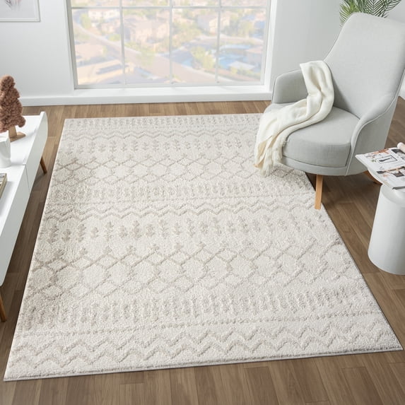 Luxe Weavers Moroccan Diamond Cream 5x7 Area Rug, Fade Resistant Carpet