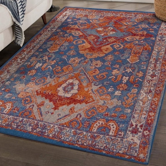 Luxe Weavers Moroccan Floral Blue 5x7 Area Rug, Stain-Resistant Carpet