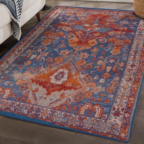Luxe Weavers Moroccan Floral Blue 8x10 Area Rug, Stain-Resistant Carpet