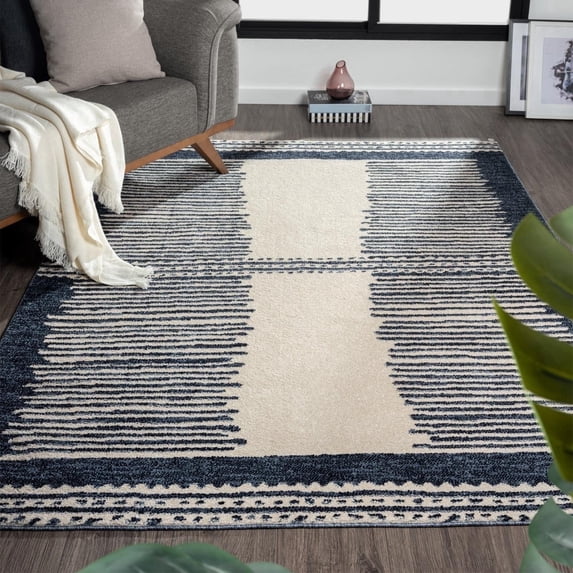 Luxe Weavers Moroccan Geometric Navy 5x7 Area Rug, Abstract Stripe Carpet